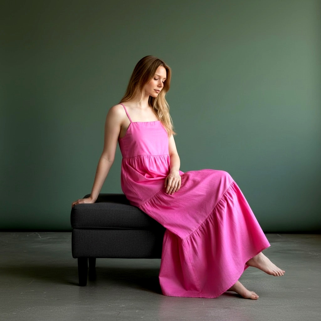 Charlie Holiday Isabella Maxi Dress Pink Cotton Tiered Nwt 2 Pullover Style — image 3 of 8